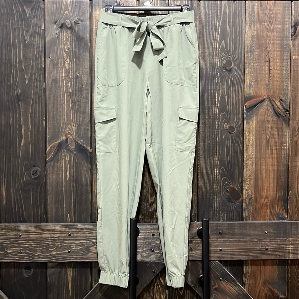 Freely Green Belted Joggers S Pull On Stretch Activewear Basic Athleisure Casual
